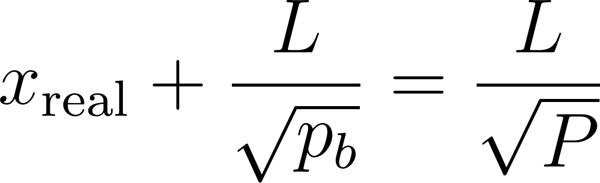 Simplifying to xreal plus L over root pb equals L over root P