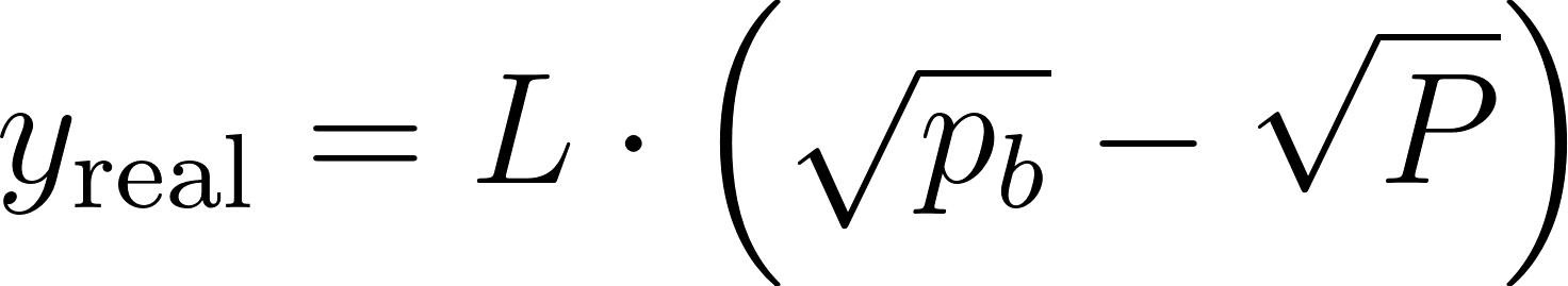 yreal equals L times root pb minus root P