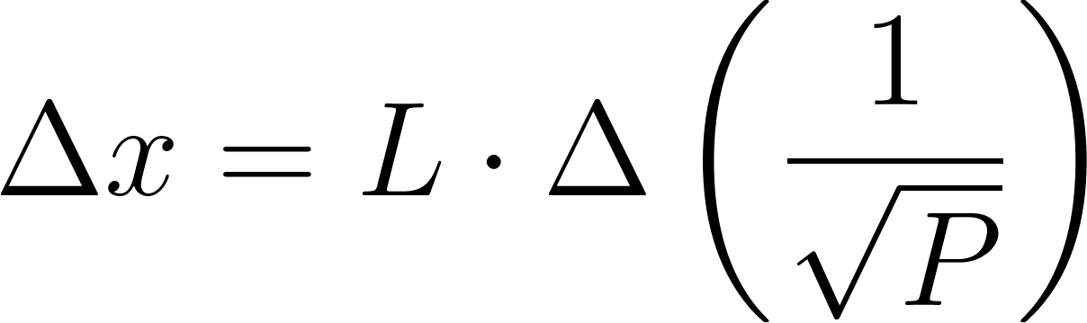 Delta x equals L times delta of 1 over square root P
