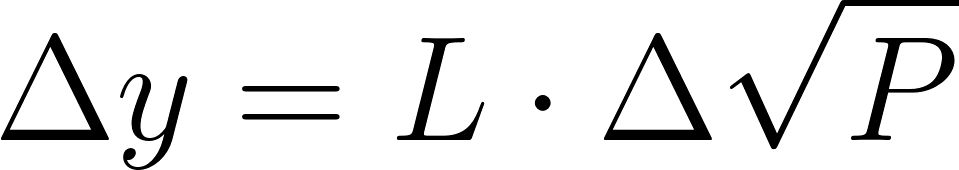 Delta y equals L times delta of square root P