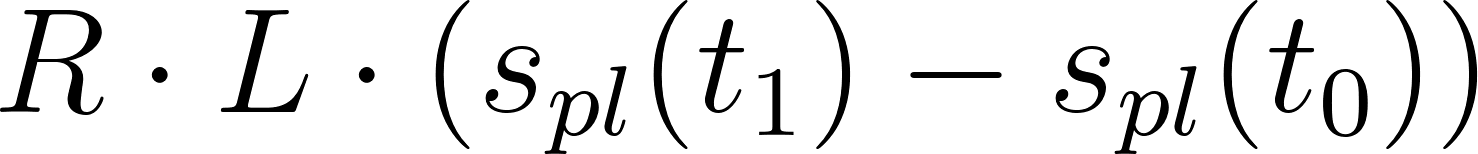 R times L times the difference in the seconds-per-liquidity accumulator