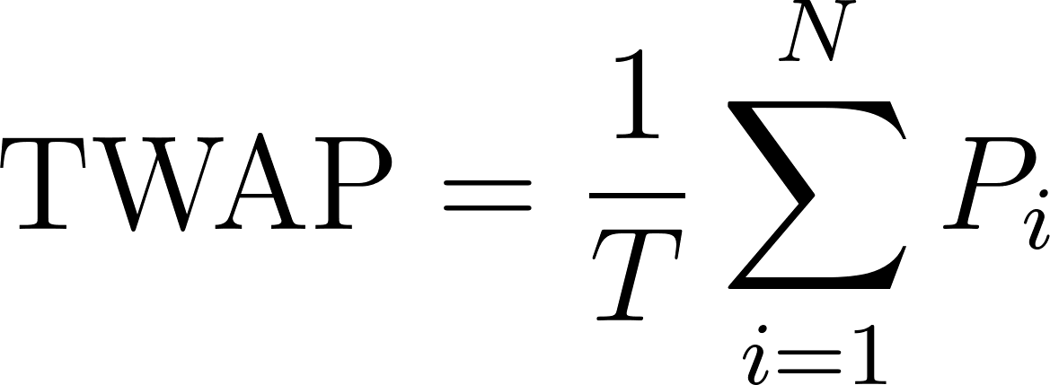TWAP equals one over T times the sum of P sub i